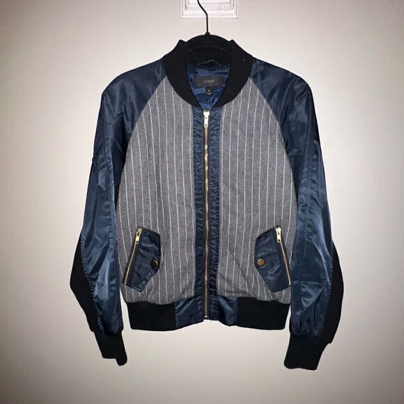 J Crew Pinstripe Bomber Jacket - Sz XS - Picture 3 of 15